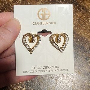 NWT Giani Bernini Heart Rhinestone Earrings 18k Over Sterling Silver